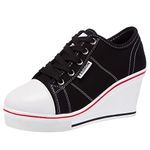 ANUFER Women's Wedge Heel Lace-up Canvas Trainers Shoes Black SN02435 UK6