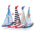 NUOBESTY 4pcs Wooden Mini Sailboat Model Miniature Sailing Boat Ships Nautical Sailboat Decorations for Nautical Beach Coastal Wedding Home Ornaments