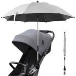 Jetcloud Baby Stroller Umbrella 360° UV Protection Pram Parasol Baby Stroller Canopy with Adjustable Clamp and Flexible Arm Waterproof Baby Umbrella for Buggy Bike Wheelchair Beach Chair (grey, 85cm)