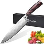 PAUDIN Chef Knife, Kitchen Knife 8 inch Professional, Ultra Sharp Chefs Knife with Long Lasting Blade, High Carbon Stainless Steel Chopping Knife, Carving Knife with Pakkawood Handle