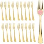 Prestee 100 Gold Plastic Forks Heavy-Duty, Heavyweight Gold Plastic Silverware Forks, Fancy Plastic Cutlery, Elegant Disposable Forks Pack, Bulk Disposable Flatware, Plastic Utensils for Christmas