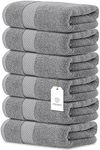 White Classic Luxury Hand Towels | 100% Turkish Cotton Hotel spa Bathroom Towel | 16x30 | 6 Pack | Light Grey