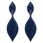 Flyonce Fashion Wedding Bridal Earrings for Women Jewelry Austrian Crystal Charm 2 Leaf Drop Dangle Earrings Blue Black-Tone