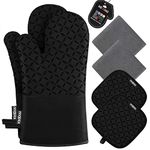 KEGOUU Oven Mitts and Pot Holders 6pcs Set, Kitchen Oven Glove High Heat Resistant 500 Degree Extra Long Oven Mitts and Potholder with Non-Slip Silicone Surface for Cooking