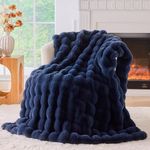 BENVWE Fluffy Faux Fur Throw Blanket for Couch, Soft Plush Thick Cozy Fuzzy Luxury Minky Bubble Blanket for Home Living Room Decor Gift for Women, Navy Blue, 51" x 63", 1100GSM