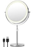 OMIRO 3X/10X Magnifying Makeup Mirror with Light, 8.5 Inches Double Sided Swivel-Free Vanity Mirror with height-adjustable stand (Silver)