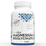 PlantVital Magnesium Bisglycinate 200mg Capsules - Magnesium Supplements for Energy Metabolism, Muscle Function, Bone and Heart Health, and Electrolyte Balance - 240 Vegan Magnesium Bisglycinate Capsules