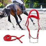 Horse Bridle, Red Adjustable Horse Bridle Rein Harness Horse Headstalls Bit Horse Equestrian Accessories with Soft Cushion