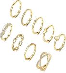 HAIAISO 9PCS 14K Gold Plate Stacking Rings for Women Stackable Knuckle Rings Set CZ Rings Simple Stacking Band Ring Dainty Wedding Gold Ring Comfort Fit Size 11