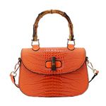 Women Handbag artificial leather Bamboo Top handle Crossbody bag Elegant Purse Evening bag Gift for Women Handmade, Orange