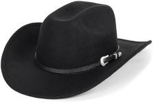 Eohak Shapeable Western Cowboy Hat for Men Women Felt Fedoras Cap Outback Cowgirl Jazz Hats with Belt Buckle M/L, Black-square, Medium