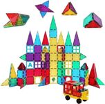 Shapemags Magnetic Tiles for Kids 100 Piece Set - Educational 3D Magnetic Building Blocks for Toddlers - Construction Magnet Toys Kit with Car Base and Stabilizer Plate