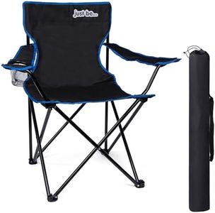 just be... Folding Camping Chair for Adults and for Kids Lightweight Foldable Chair Suitable for Outdoors. Chairs for the Beach, Lawn, Camp, Fishing Trip and Garden - Black with Blue Trim