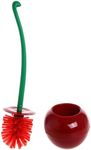 Creative Toilet Brush with Holder Bowl&Long Handle, Household Bathroom Cleaning Tool Cleaner and Base for Storage&Organization, Thick Bristle for Deep Clean-Rust Resistant Leakproof-Red Cherry Shape