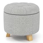 GOFLAME Round Storage Ottoman with Removable Lid, Fabric Upholstered Ottoman with Solid Wood Legs, Modern Multifunctional Sofa Foot Rest Stool Extra Seating for Living Room Bedroom Entryway