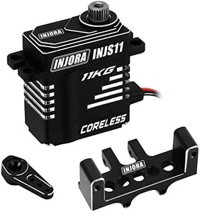 INJORA Coreless High Torque Micro Servo with Mount and Servo Horn for SCX24 C10 JLU Bronco Axial 1/24 RC Crawler Car Upgrade Parts (Black)