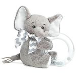 Bearington Collection Baby Lil’ Spout Ring Rattle, Plush Gray Elephant, Plush Gray Elephant, Baby Elephant Stuffed Animal, 5.5 Inch