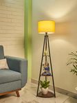 Crosscut Furniture Metal Floor Lamp with 3 Shelves (Fresh Yellow) LED Bulb Included- Diwali Decoration Items