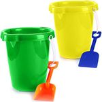 4E's Novelty 2 Packs 7.5" Beach Buckets and Shovels for Kids - Strong Large Sand Bucket for Toddler Beach Toys for Kids 3-10, Sandbox Toys