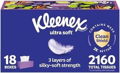 Kleenex Ultra Soft Facial Tissues, 18 Flat Boxes, 120 Tissues per Box, 3-Ply (2,160 Total Tissues), Packaging May Vary