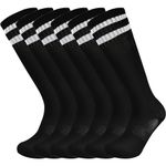 Marchare Boys Soccer Socks Toddler Athletic Socks 10-14 Years Knee High Striped Football Socks For Boys Girls Black 6 Pairs