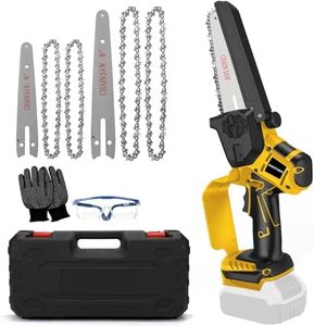 Mini tronçonneuse sans fil compatible avec Dewalt 18 V 20 V (sans batterie), tronçonneuse électrique sans balais de 20 cm, petite chaîne de tronçonneuse, serrure de sécurité, scie à main, tronçonneuse