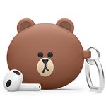 elago | LINE FRIENDS Case Compatible with AirPods 3 Case Cover, Cute 3D Design Case Compatible with AirPods 3rd Generation Case, Protective Silicone Case with Keychain, Wireless Charging (BROWN)