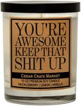 You're Awesome Keep That S Up, Kraft Label Scented Soy Candle, Huckleberry, Lemon, Vanilla, 10 Oz. Glass Jar Candle, Made in The USA, Decorative Candles, Funny and Sassy Gifts