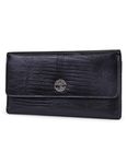 Timberland Women Leather RFID Flap Wallet Clutch Organizer, Black (Exotic), One Size