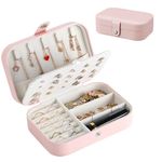 Travel Jewelry Organizer Box, Jewelry Compact Case for Necklace,Earrings,Rings, Bracelet,Graduation Gifts,Great Gift Idea for Women,Young Ladies (Pink)