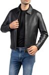 Jild Polo Collar Premium Leather Jacket Men - Old School Classic Style Everyday Wear Real Lambskin Mens Leather Jacket (Polo-Blk-3XL)