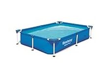 Bestway Steel Pro 87 Inch x 59 Inch x 17 Inch Rectangular Metal Frame Above Ground Outdoor Backyard Swimming Pool, Blue (Pool Only)