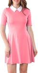 Aphratti Women's Short Sleeve Peter Pan Collar Cute Skater Dress Fit and Flare A-Line Casual Dresses Sweet Pink XX-Large