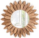 Wall Mirror 12 inch Rustic Wood Farmhouse Mirror Sunburst Boho Mirror Wall Decor Room Decor Home Decor for Bedroom Living Room Entryway (Carbonized Black)