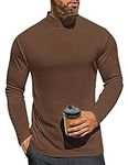 Ekouaer Brown Turtleneck Men Slim Fit Shirts Long Sleeve Basic Undershirt Lightweight Pullover Brown L