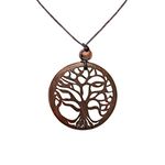 81stgeneration Natural Wood Round Tree of Life Necklace - Laser Cut Out Pendant - Black Choker Cord Handmade Necklaces - Spiritual Ladies Gifts - Celtic Pendant Necklace for Men