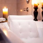 Top Home Solutions®Bath Pillow - Extra Thick and Soft with Strong Suction Cups, Bath Pillow For Head And Neck with 3d Air Mesh Quality Comfort & Built-In Hook For Easy Drying & Storage (White)