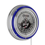 Trademark Global Neon Wall Clock-Jeep Black Mountain Double Rung Analog Clock with Pull Chain-Pub, Garage, or Man Cave Accessories (Blue)