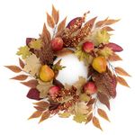 Valery Madelyn 18 inch Autumn Wreath for Front Door, Fall Wreath Decorations with Garnet, Berries and Maple Leaves for Thanksgiving Home Wall Windowsill Centerpiece Outdoor Decor