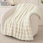 Bigacogo Faux Fur Throw Blanket for Couch, Fuzzy Soft Plush Bubble Blanket for Sofa, Warm Cozy Thick Fluffy Blanket for Winter, Luxury Comfy Decorative Cute Throw Blanket for Bed, 50"x60", Ivory