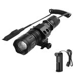 WESLITE Tactical Torch Rechargeable, 1200 Lumens Super Bright Matte Black Hunting Flashlight Zoomable LED Hunting Light 5 Modes with Pressure Switch, Rail Mount, Battery and Charger