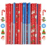 KUUQA 40Pcs Christmas Pencils with 35Pcs Erasers Fun Equipment for Party Bag Fillers Party Favor Supplies Funny Gift Idea (Total 75Pcs)