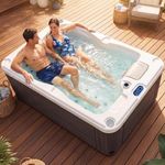 OnxyEdge 2-Person Acrylic Hot Tub – Outdoor Bathtub with 22 Hydro Jets, 2 Speakers, LED Lights, 2 Dual Speed Pumps, Ozonator & Cover – Taupe Colored Above Ground Spa Machine for Stress Relaxation