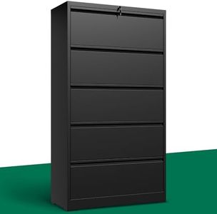 5 Drawer Lateral File Cabinet with Lock, Horizontal Metal File Cabinets for Home Office, Heavy Duty Large Filing Storage Cabinet, Steel Wide File Cabinet for Legal/A4/F4, Require Assembly-Black