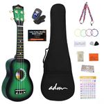 ADM Soprano Ukulele Set for Kids and Beginners, Ukulele Starter Kit with Bag, Clip-On Tuner, Rainbow Strings, Colourful Strap, Plectrum, Fingerboard Sticker, Chord Card (Green)