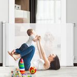 1st Deer Baby Gate, Retractable Child Gate Extends up to 140cm/ 55”, One-Hand Operation Baby Gate for Doorways, Stairways & Hallways, Indoor & Outdoor, Door & Stair Gate for Baby, Dogs & Cats, White