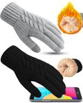 2 Pairs Winter Gloves for Women,Womens Knit Glove Soft Thick Fleece,Warm Touch Screen Texting Gloves (Grey,Black, One Size)