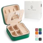 Jewelry Travel Case with Mirror,Small Travel Jewelry Organizer, Portable Jewelry Box Travel Mini Storage Organizer Portable Display Storage Box For Rings Earrings Necklaces Gifts (Green)