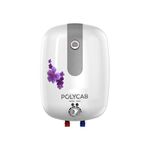 Polycab Elanza Dlx 3-Star, 15 litre, 2KW Electric Storage Geyser (Water Heater) For Home,Bathroom|Efficient Heating Element,Glasslined Coated Tank|Enhanced Safety, Temperature Control Knob【White】