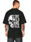 CrazyBee Cotton Back Printed Stay-Wild Half Sleeve Oversize Tshirt for Men (Black,L)